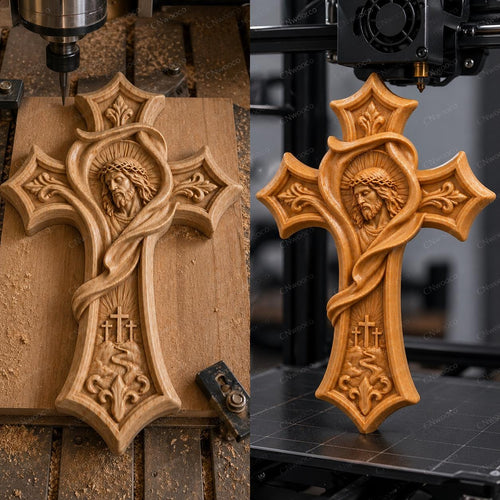 Fichier CNC & impression 3D – croix chrétienne en bas-relief 3D, modèle STL pour sculpture bois et décoration murale