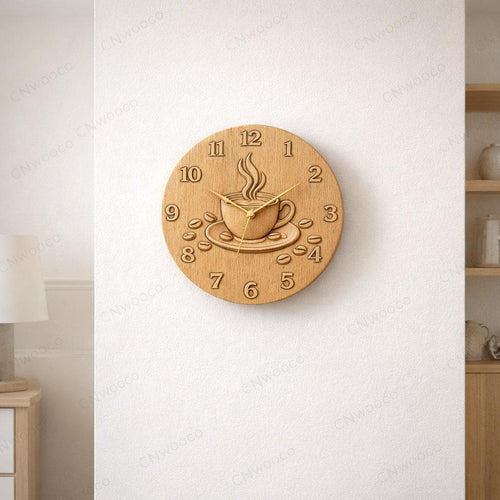 Fichier CNC horloge café – bas-relief tasse de café pour sculpture bois, décoration murale coffee shop STL
