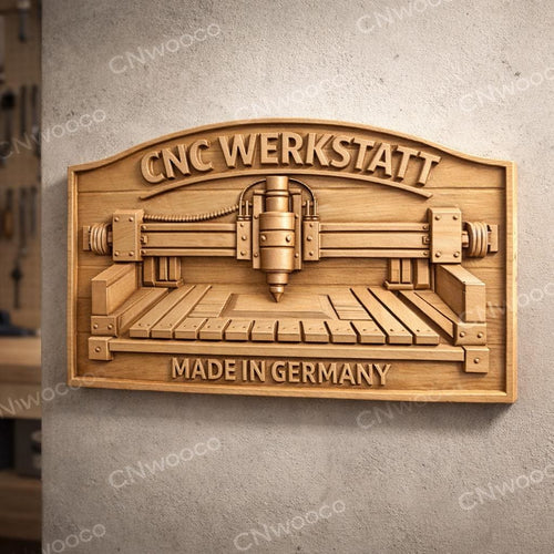 Fichier CNC panneau atelier Werkstatt Made in Germany – bas-relief machine CNC pour sculpture bois, décoration murale STL