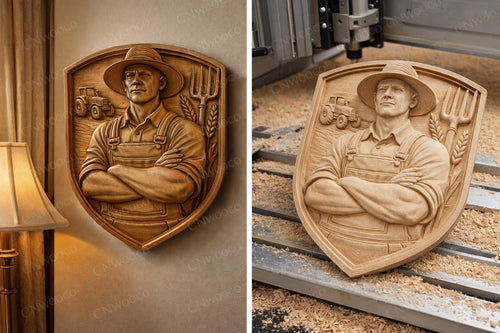 Fichier CNC fermier bas-relief bois, plaque agriculture rustique, décoration murale campagne, modèle gravure 3D STL