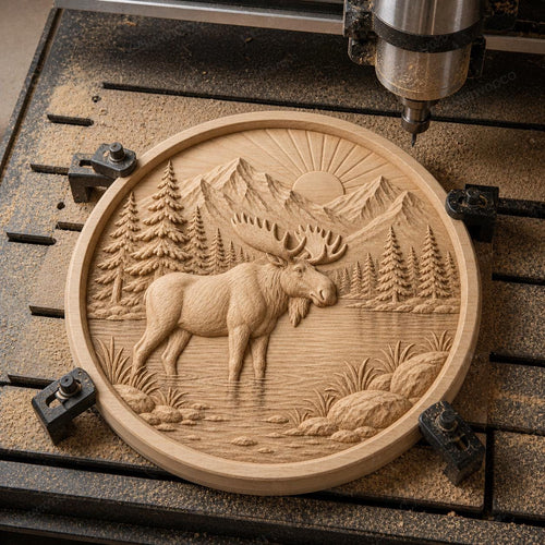 CNC & impression 3D élan moose au lac, STL de haute qualité pour sculpture bois et lodge decor