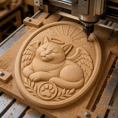 CNC & impression 3D chat ange mémorial STL, relief animal de compagnie pour souvenir et sculpture bois