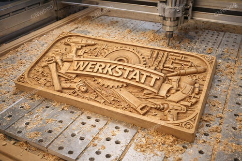 Fichier CNC panneau Werkstatt atelier, bas-relief outils bois, décoration murale workshop, modèle gravure 3D STL
