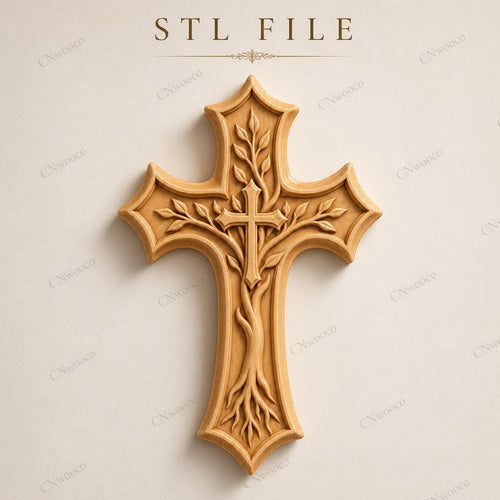 Fichier CNC & impression 3D – croix chrétienne en bas-relief 3D, modèle STL pour sculpture bois et décoration murale