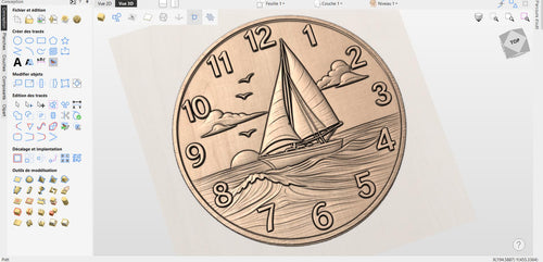 Fichier CNC horloge voilier nautique, bas-relief bois bateau océan, décoration murale marine, sculpture horloge, modèle gravure 3D STL