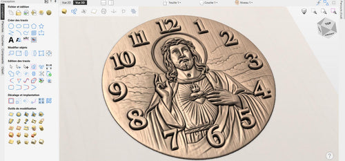 Fichier CNC horloge Jésus Sacré-Cœur – bas-relief chrétien pour sculpture bois, décoration murale religieuse STL