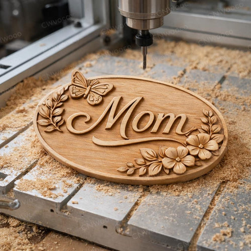 Fichier CNC & impression 3D panneau Mom floral avec papillons – bas-relief bois pour cadeau fête des mères, décoration murale STL