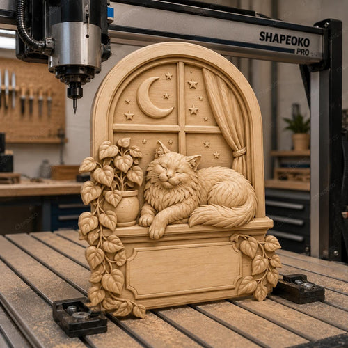 CNC & impression 3D relief chat à la fenêtre, fichier cat lover pour gravure bois, STL de haute qualité, à personnaliser