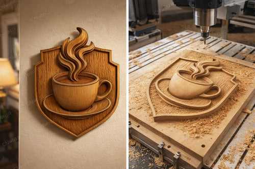 Fichier CNC tasse café bois, bas-relief coffee lover, décoration murale bar rustique, cadeau café, modèle gravure 3D STL