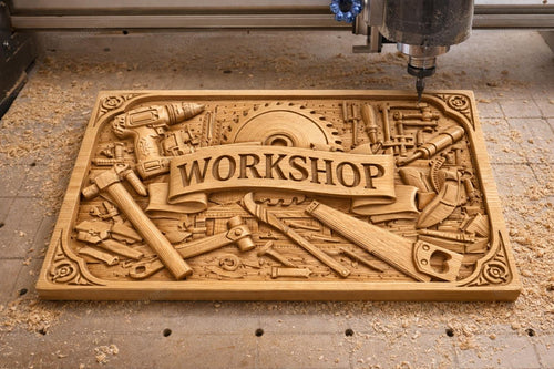 Fichier CNC panneau atelier outils menuiserie – bas-relief pour sculpture bois, décoration murale workshop STL