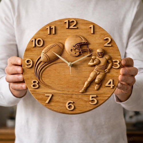 Fichier CNC horloge football américain – bas-relief sport pour sculpture bois, décoration murale STL