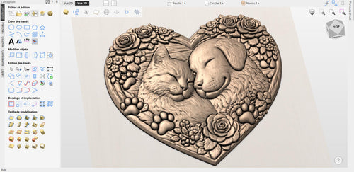 Fichier CNC & impression 3D cœur chat et chien – bas-relief mémorial pour animaux, décoration murale STL
