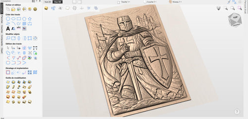 Fichier CNC chevalier templier – bas-relief médiéval pour sculpture bois, décoration murale STL