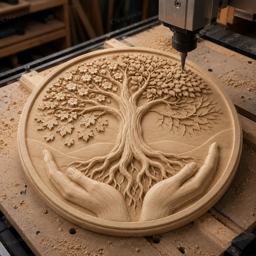 CNC & impression 3D arbre de vie tenu par des mains, fichier STL très haute qualité