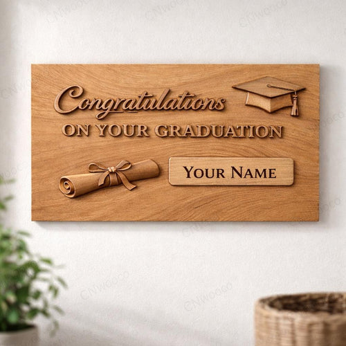 Fichier CNC & impression 3D panneau félicitations diplôme personnalisable – bas-relief pour sculpture bois, décoration murale STL