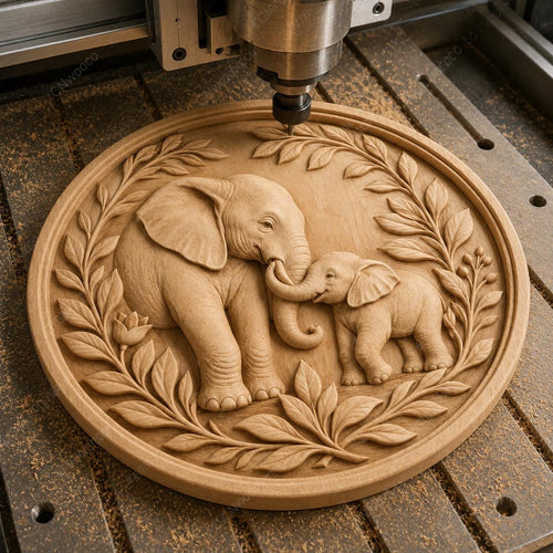 CNC & impression 3D relief éléphants mère et bébé, décoration animale pour gravure bois, STL de haute qualité