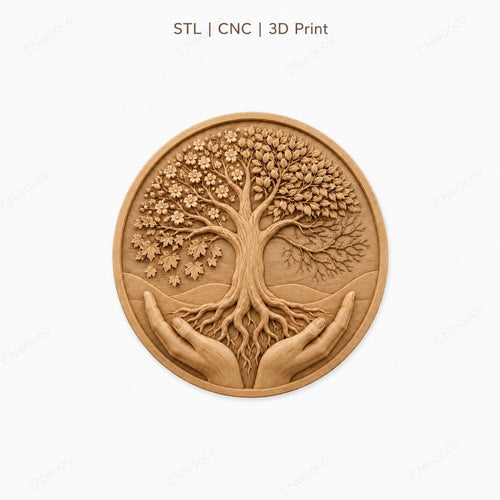 CNC & impression 3D arbre de vie tenu par des mains, fichier STL très haute qualité