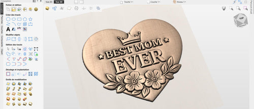 Fichier CNC & impression 3D panneau Best Mom Ever cœur floral – bas-relief bois pour cadeau fête des mères, décoration murale STL