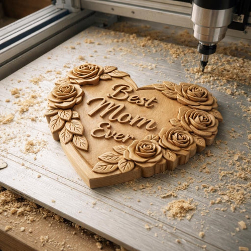 Fichier CNC & impression 3D cœur floral Best Mom Ever – bas-relief bois mural pour cadeau de fête des mères STL haute qualité