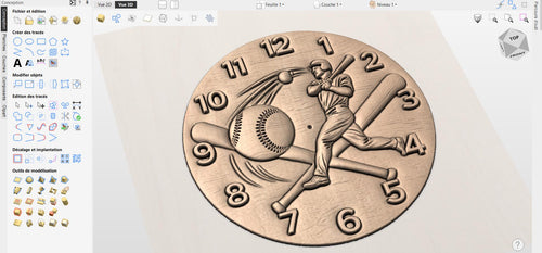 Fichier CNC horloge baseball – bas-relief sport pour sculpture bois, décoration murale STL