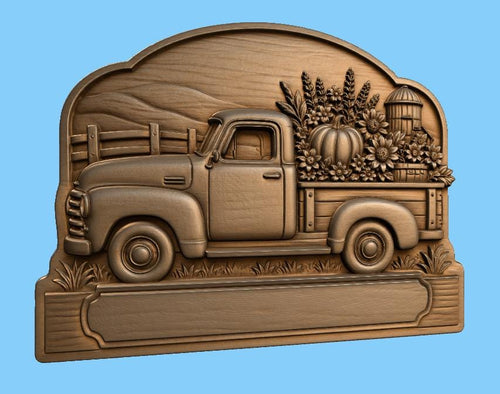 CNC & impression 3D relief pick-up vintage automne, fichier farmhouse pour gravure bois, STL de haute qualité, à personnaliser