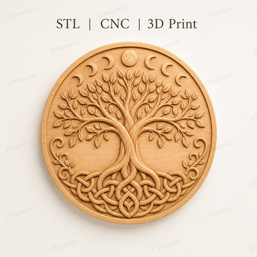 CNC & impression 3D arbre de vie celtique, STL haute qualité pour sculpture bois et décoration murale