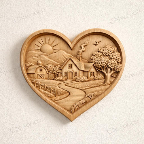 Fichier CNC cœur farmhouse romantique, bas-relief bois country, décoration murale rustique, modèle gravure 3D STL