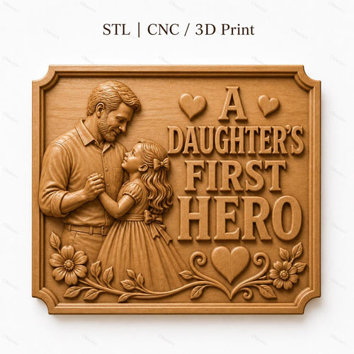 CNC & impression 3D relief père et fille First Hero, fichier STL très haute qualité