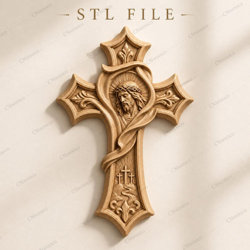 Fichier CNC & impression 3D – croix chrétienne en bas-relief 3D, modèle STL pour sculpture bois et décoration murale