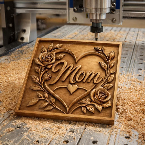 Fichier CNC cœur floral roses – bas-relief bois pour cadeau fête des mères, décoration murale maman STL