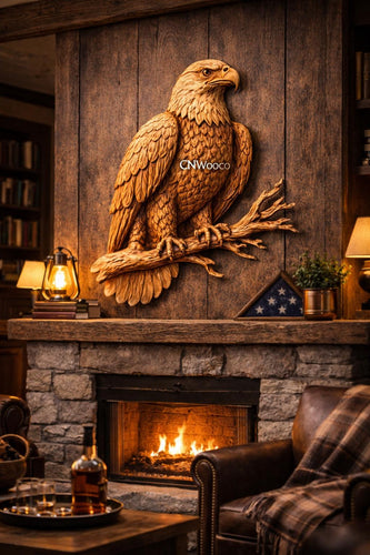 Fichier CNC aigle perché américain, bas-relief bois wildlife, décoration murale USA, sculpture bois, modèle gravure 3D STL