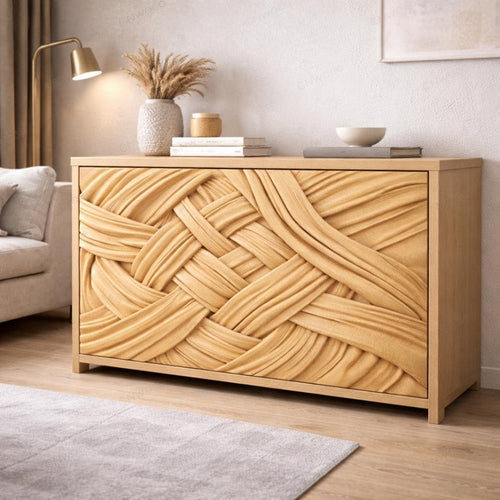 Fichier CNC panneau texture bois tissé, bas-relief motif tressé décoratif, décoration murale, panneau porte meuble, modèle gravure 3D STL