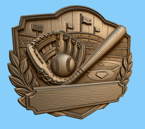 CNC & impression 3D relief baseball avec batte, gant, balle et plaque à personnaliser, fichier STL très haute qualité