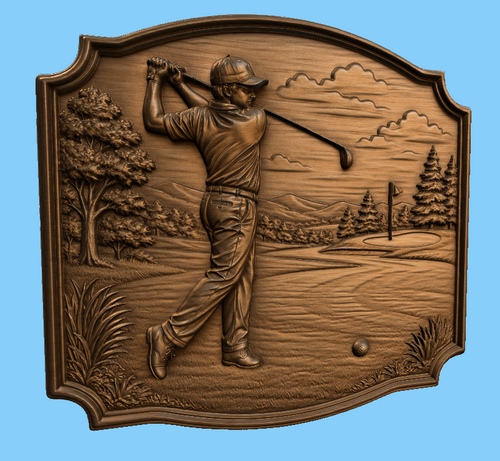 Relief golf golfeur en swing, CNC & impression 3D, fichier STL pour gravure bois, STL de très haute qualité