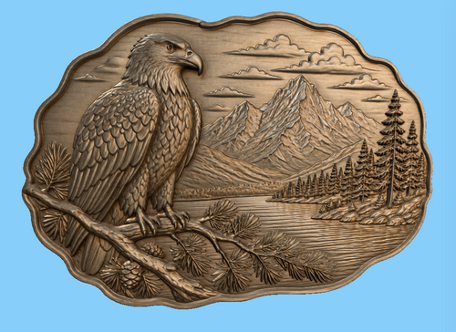 Relief aigle montagne et lac CNC & impression 3D, fichier STL décoration murale nature, STL de très haute qualité