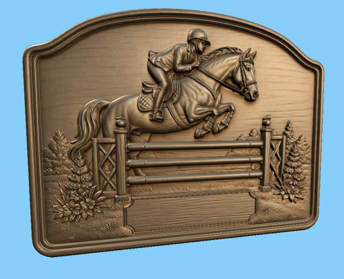 Relief équestre saut d’obstacle à personnaliser, CNC & impression 3D, fichier STL de très haute qualité