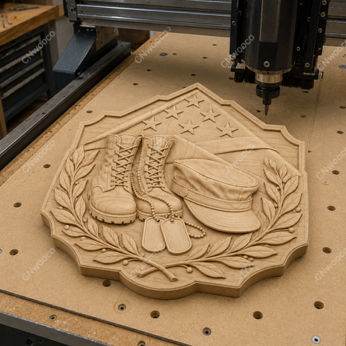 Relief mémorial militaire CNC & impression 3D, bottes soldat, dog tags, drapeau américain, fichier STL très haute qualité