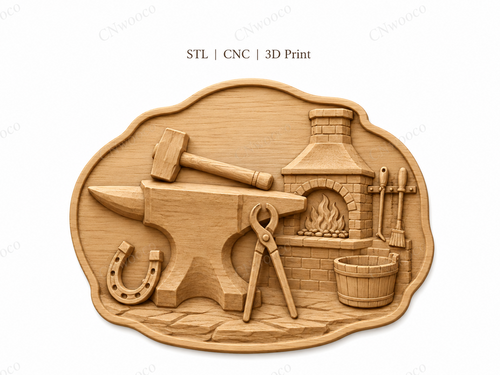 Relief de forgeron avec enclume CNC & impression 3D, forge et outils, fichier STL très haute qualité