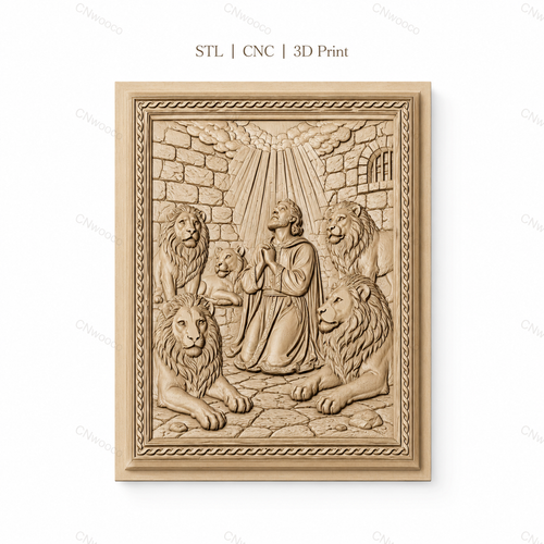 Fichier CNC & impression 3D Daniel avec lions, scène biblique en prison, haute qualité relief STL