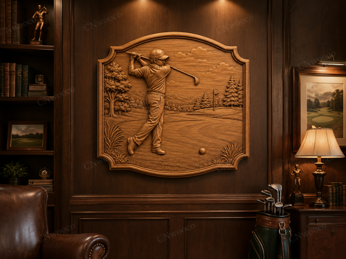 Relief golf golfeur en swing, CNC & impression 3D, fichier STL pour gravure bois, STL de très haute qualité