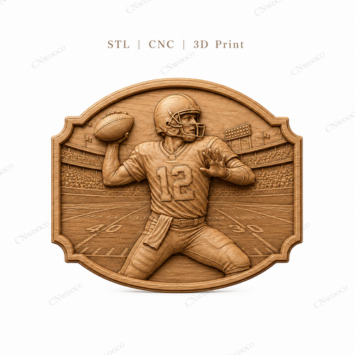 Relief quarterback football américain numéro 12, CNC & impression 3D, fichier STL, STL de très haute qualité