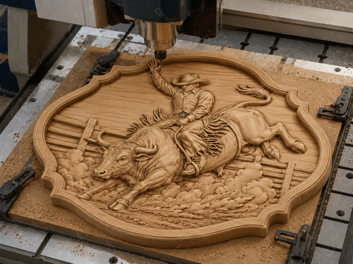 Relief rodéo cowboy sur taureau, CNC & impression 3D, fichier STL, STL de très haute qualité