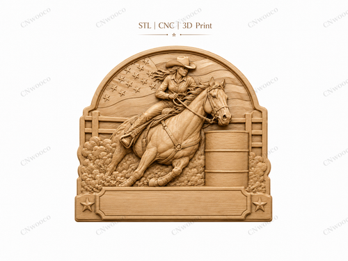 CNC & impression 3D relief cowgirl barrel racing à personnaliser, cheval western, STL très haute qualité
