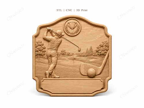 CNC & impression 3D relief golf à personnaliser, trophée golfeur, plaque victoire, STL très haute qualité