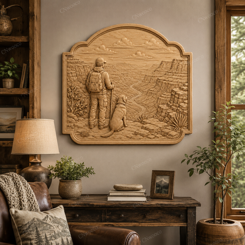 Relief randonneur avec chien canyon CNC & impression 3D, fichier STL paysage nature, STL de très haute qualité