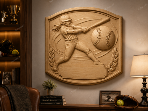 CNC & impression 3D relief softball féminin à personnaliser, plaque sportive pour sculpture bois, STL très haute qualité