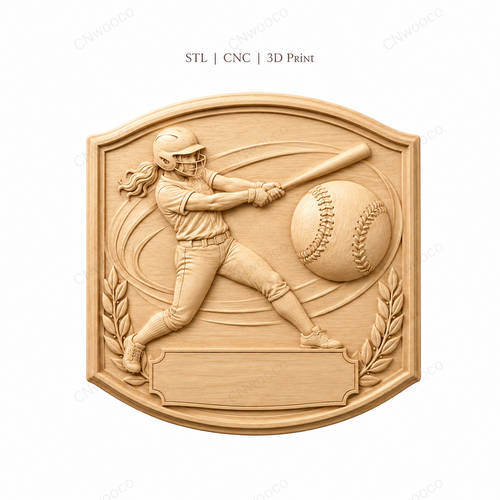 CNC & impression 3D relief softball féminin à personnaliser, plaque sportive pour sculpture bois, STL très haute qualité
