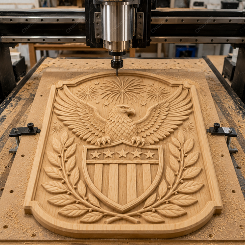 CNC & impression 3D relief aigle américain, blason USA, étoiles et feux d’artifice, sculpture bois fichier STL haute qualité