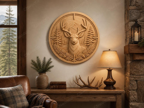 CNC & impression 3D cerf en forêt, relief chasse et nature STL haute qualité pour sculpture bois et décoration lodge