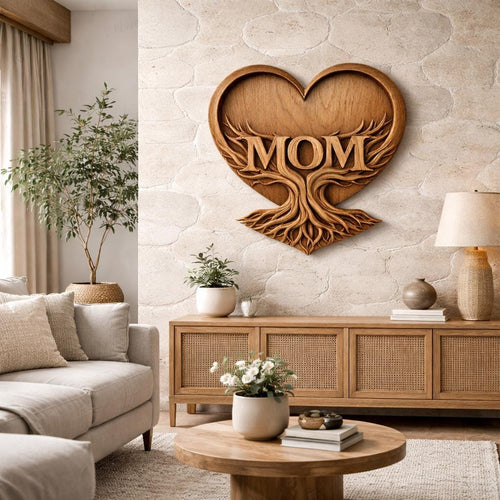 Fichier CNC cadeau fête des mères – cœur floral avec roses pour décoration murale maman STL